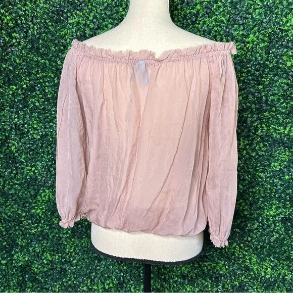 Guess by Marciano Sheer Silk Blush Boho Ruffle Top Sz S - Picture 4 of 8